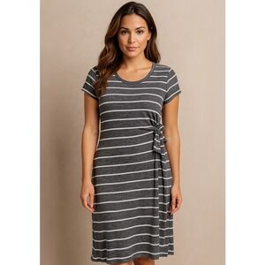 Croft & Barrow Striped Wrap Dress Casual Short Sleeve Tie‎ Waist Gray Dress M